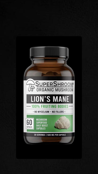 Organic Lions Mane  Supplements | Full-Spectrum Mushroom Powder | 100% Fruiting Bodies | No Fillers