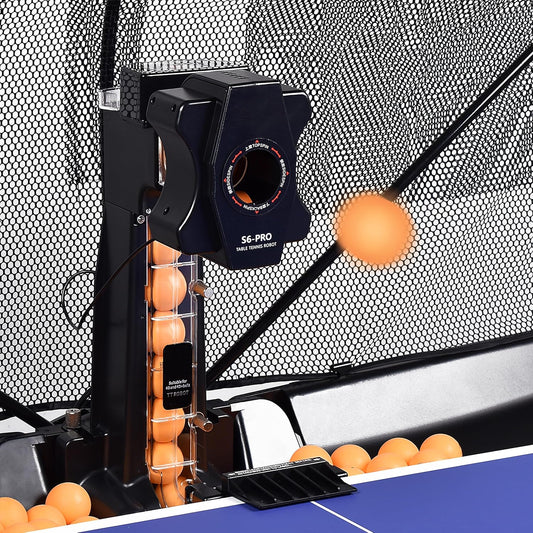 S6PRO Table Tennis Training Robot with Detachable Net, 100 Balls & Loopable Serve Function for Ping Pong Practice