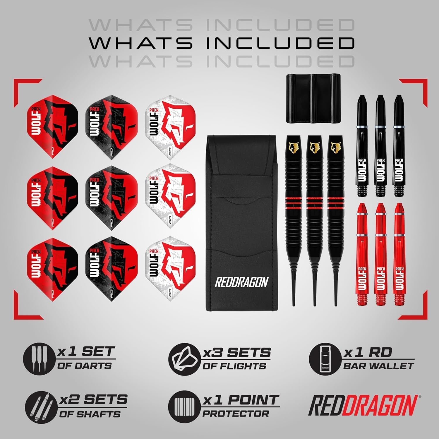 Wolf Pack Series Brass Darts Set with Flights and Shafts (Stems) Available in Steeltip and Softip