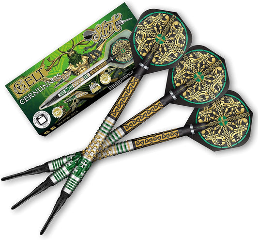 Celt Cernunnos Soft Tip Dart Set 90% Tungsten Pro Throwing Darts Soft Tip Set, Professional – Made in New Zealand – Designed Dart Flights for Women & Men – Plastic Tip Bar Darts for Adults