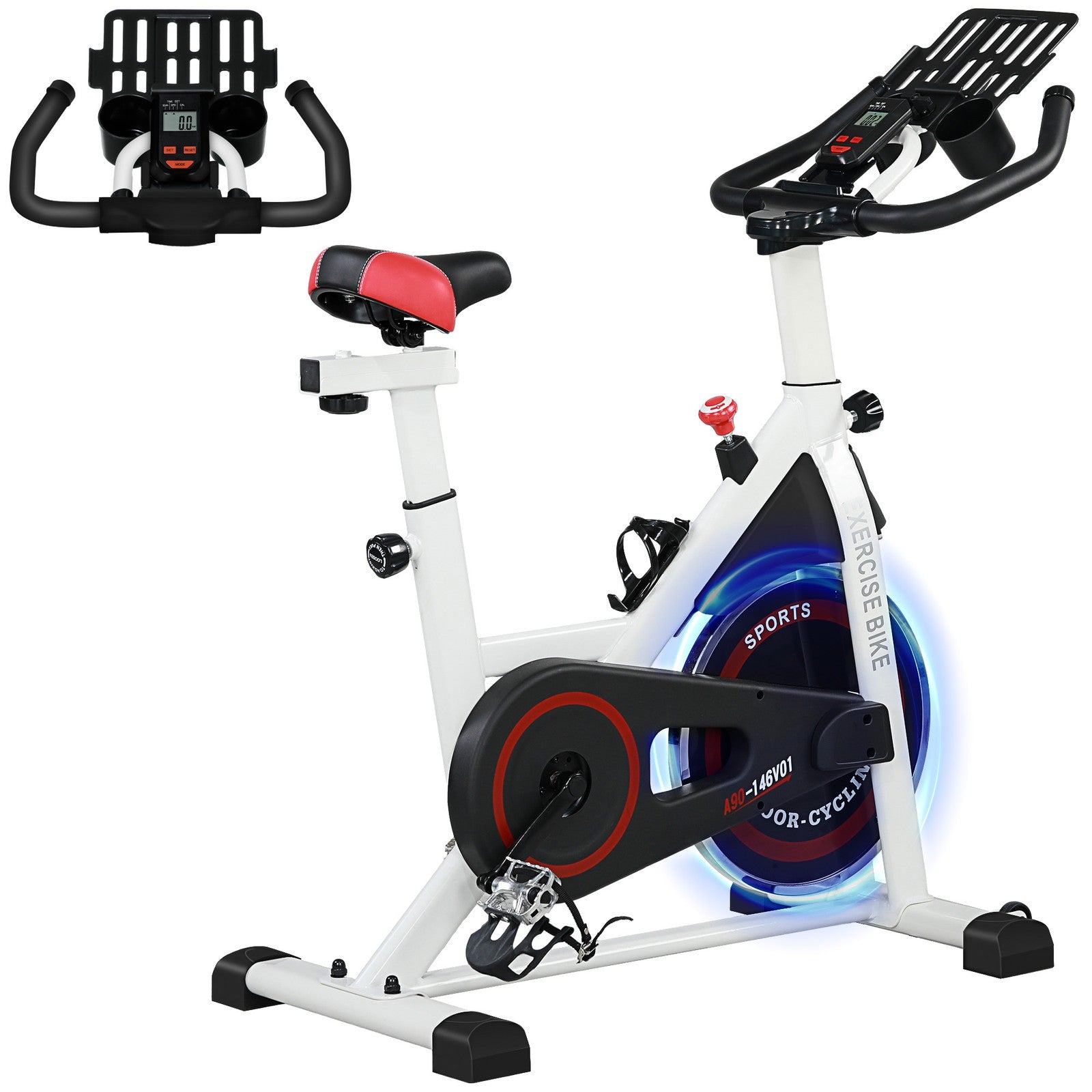 HOMCOM 8Kg Flywheel Exercise Bike Adjustable Height Resistance 2 Wheel White