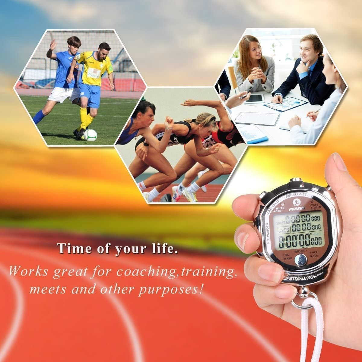 Stopwatch Timer, Digital Stop Watch with 0.001Second Timing, Metal 100 Laps Memory,  Large Dispaly Alarm Clock for Coach Sports Running Marathon