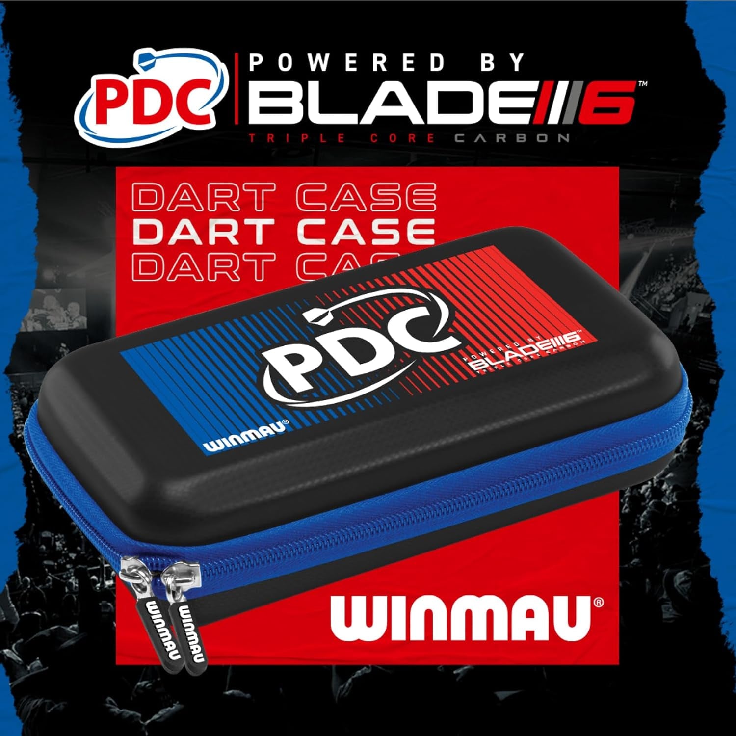 PDC Design Darts Case – Hard Dart Carry Case with Blue Zip | Holds 1 Set Fully Assembled Dart & Accessories | 10 Compartments | Durable Darts Storage & Organizer