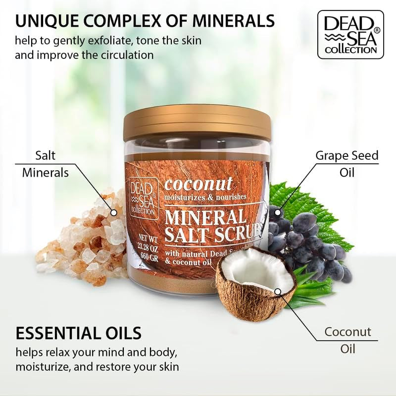 Body Scrub with Coconut Oil and Dead Sea Salt – Hydrating & Moisturising, Softening & Nourishing with Botanical Oils (660G)