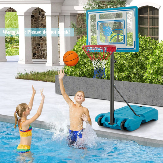 Swimming Pool Basketball Hoop Adjustable with Fillable Base and Wheels