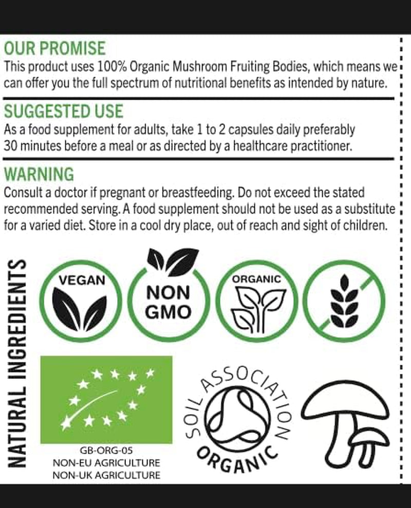 Organic Lions Mane  Supplements | Full-Spectrum Mushroom Powder | 100% Fruiting Bodies | No Fillers