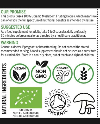 Organic Lions Mane  Supplements | Full-Spectrum Mushroom Powder | 100% Fruiting Bodies | No Fillers