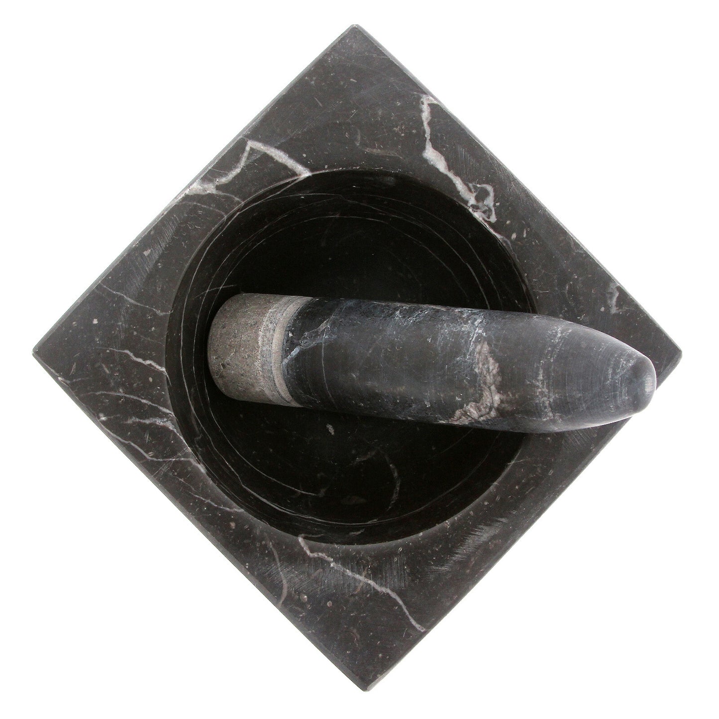 Pestle and Mortar Set Square Spice & Herb Crusher Grinder Black Durable Stone