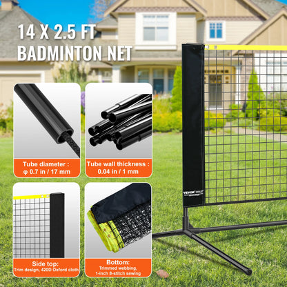 10/14/17FT Badminton Net Height Adjustable Volleyball Net Wide Foldable Pickleball Net Portable Easy Setup Tennis Net Set