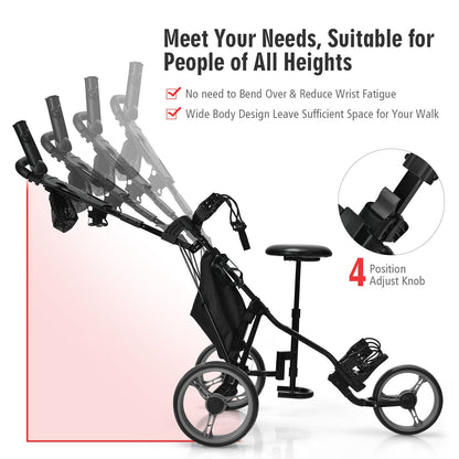 Golf Push Pull Cart with Storage Bag and Foot Brake