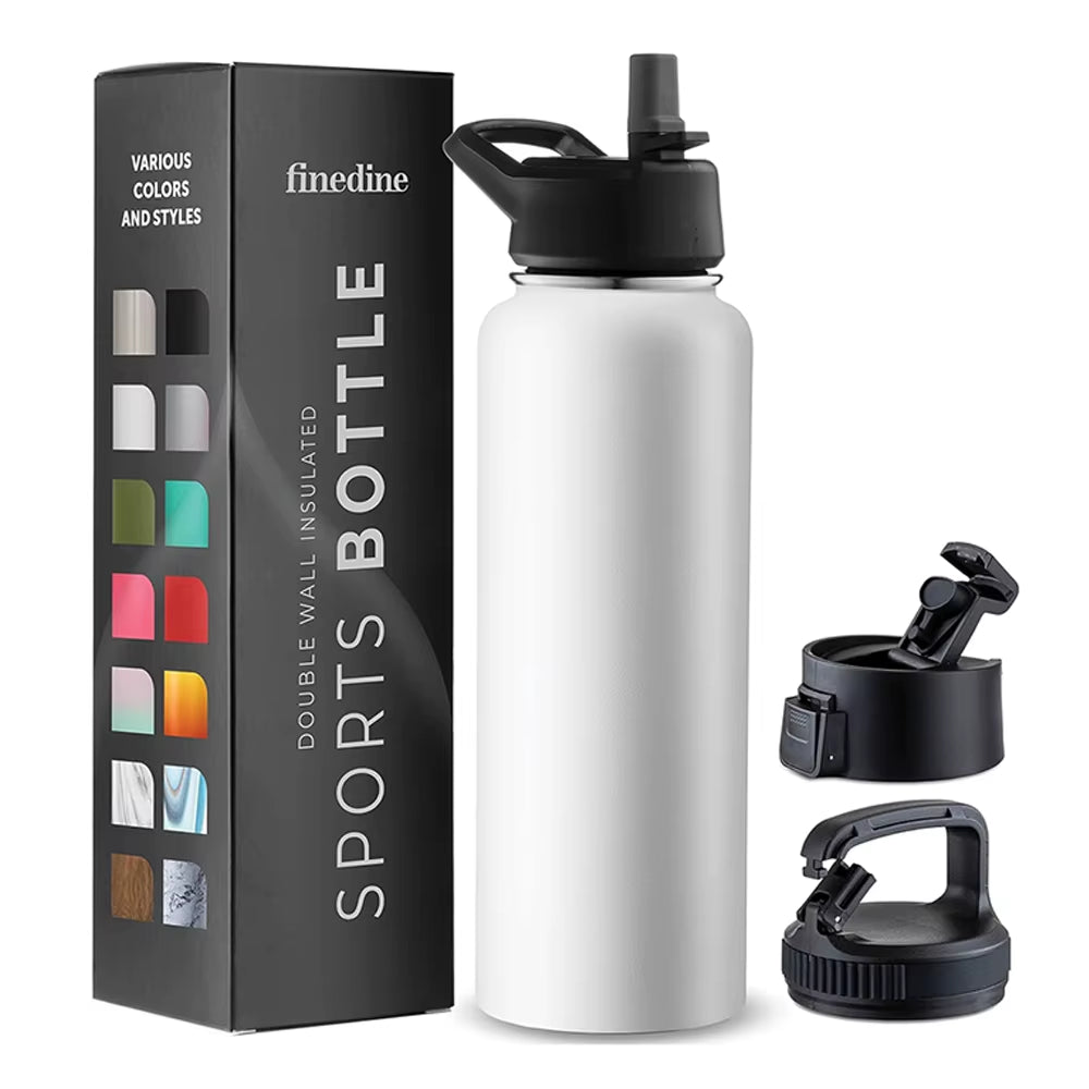 40 Oz Water Bottle Stainless Steel Thermos Bottle Keeps Cold Triple Walled Insulated Drinking Straw Gym Sports-Leisure Canteens