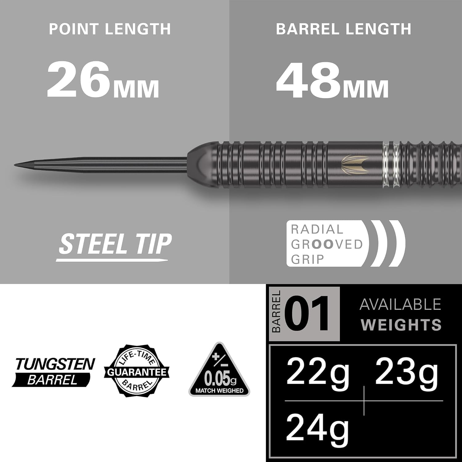 Darts Ares 22G/23G/24G Tungsten Steel Tip Darts Set | 6 Pro Grip Shafts | 9 Pro Ultra Flights | Dart Wallet Bundle