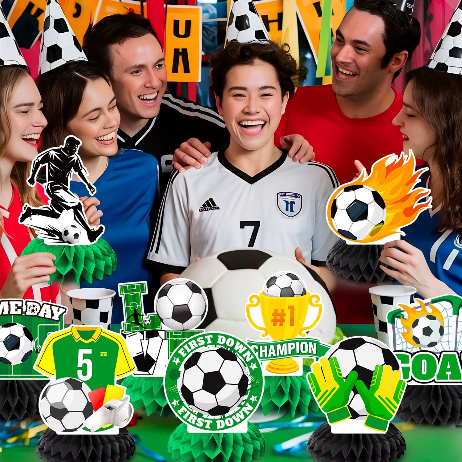 9 Pcs Soccer Birthday Party Decorations Soccer Ball Honeycomb Centerpieces 3D Football Soccer Theme Centerpieces Theme Party