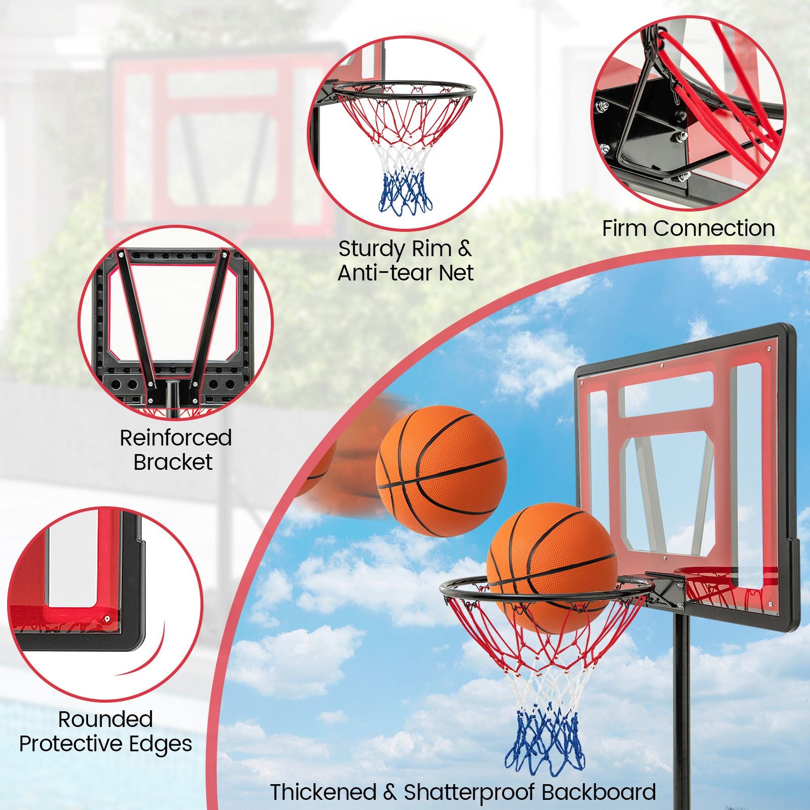 Swimming Pool Basketball Hoop Adjustable with Fillable Base and Wheels