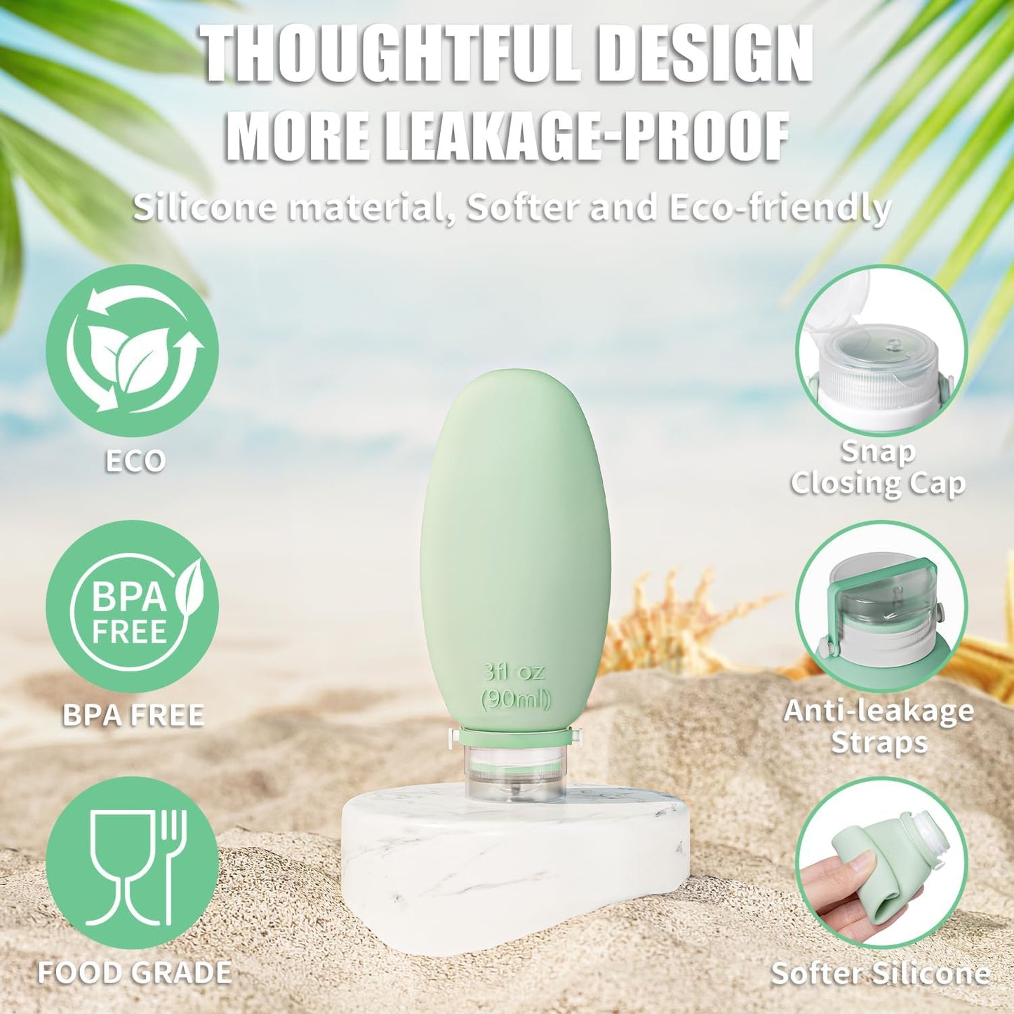 Travel Bottles for Toiletries, 4 Pack Silicone Travel Bottles Set with Clear Zipper Toiletry Bag, Leakproof Refillable Squeezable Travel Size Containers for Shampoo, Conditioner