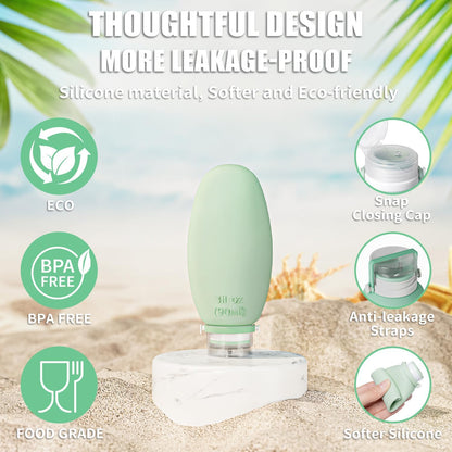 Travel Bottles for Toiletries, 4 Pack Silicone Travel Bottles Set with Clear Zipper Toiletry Bag, Leakproof Refillable Squeezable Travel Size Containers for Shampoo, Conditioner