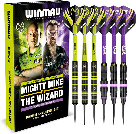 Darts Michael 'Mvg' Van Gerwen Vs Simon 'The Wizard' Whitlock | Twin Set | 22G Steeltip Brass Darts Set with Flights and Shafts (Stems)