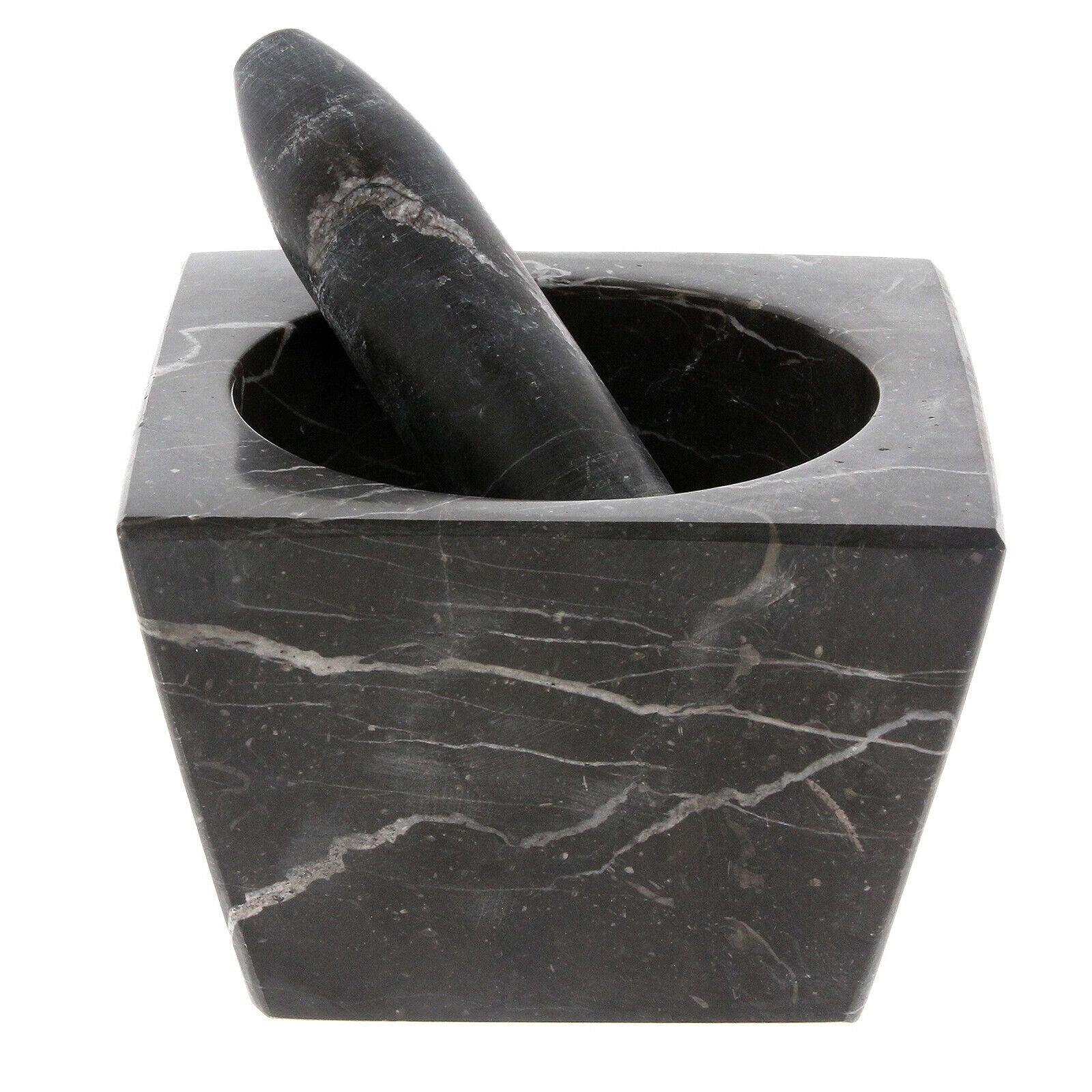 Pestle and Mortar Set Square Spice & Herb Crusher Grinder Black Durable Stone