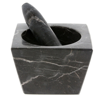 Pestle and Mortar Set Square Spice & Herb Crusher Grinder Black Durable Stone