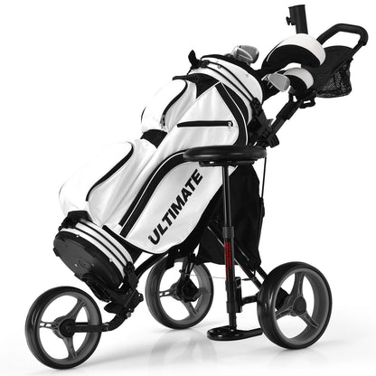 Golf Push Pull Cart with Storage Bag and Foot Brake