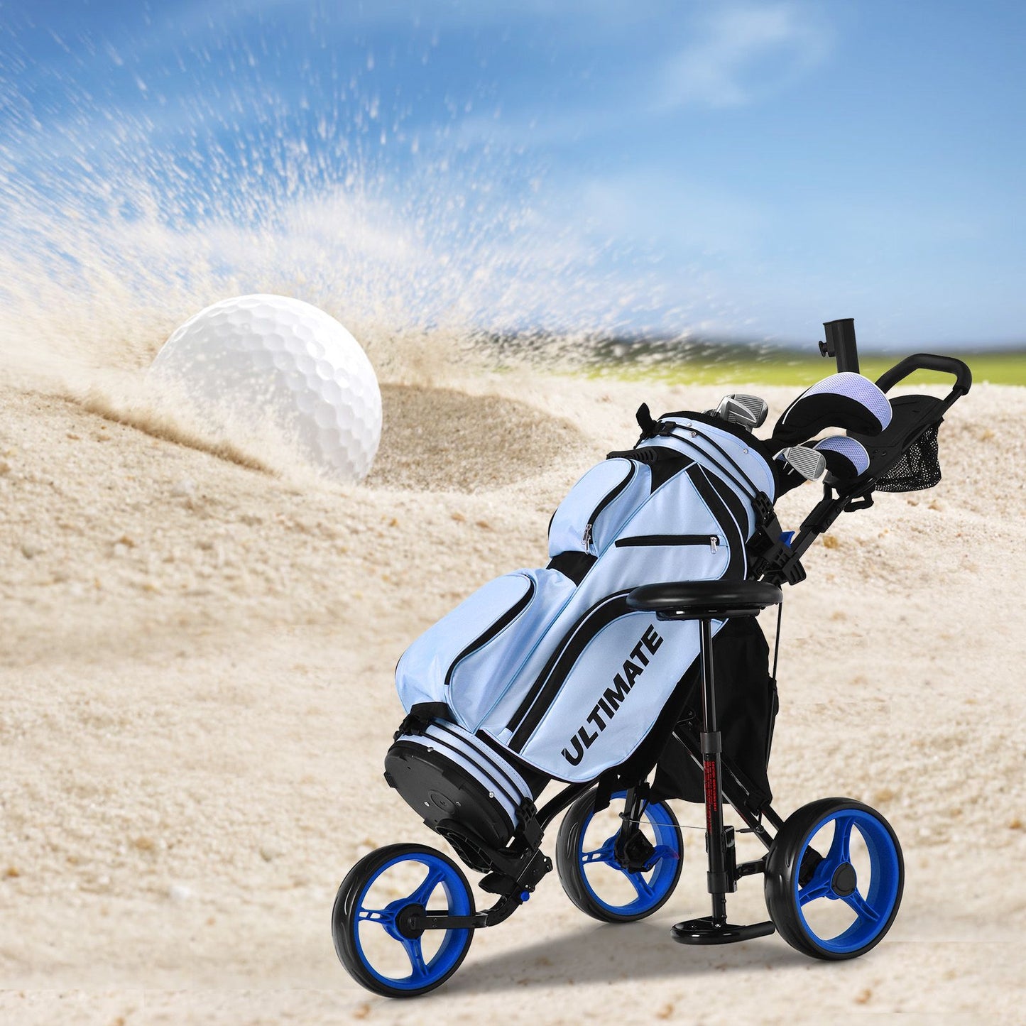 Golf Push Pull Cart with Storage Bag and Foot Brake
