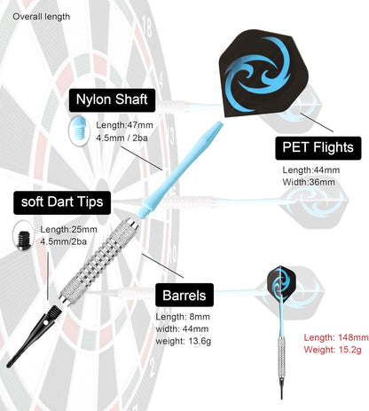 Soft Darts Set 12Packs with 4 Colors Plastic Shafts,Extra Flights,Points and Flight Protectors
