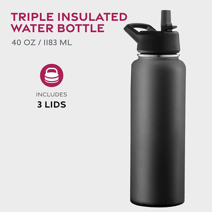 40 Oz Water Bottle Stainless Steel Thermos Bottle Keeps Cold Triple Walled Insulated Drinking Straw Gym Sports-Leisure Canteens