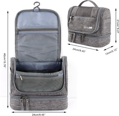 Large Travel Toiletry Bag, Women Mens Wash Bag, Cosmetic Wash Bag with Dry and Wet Separation 2 Layers Design Waterproof Bathroom Bag(Grey)