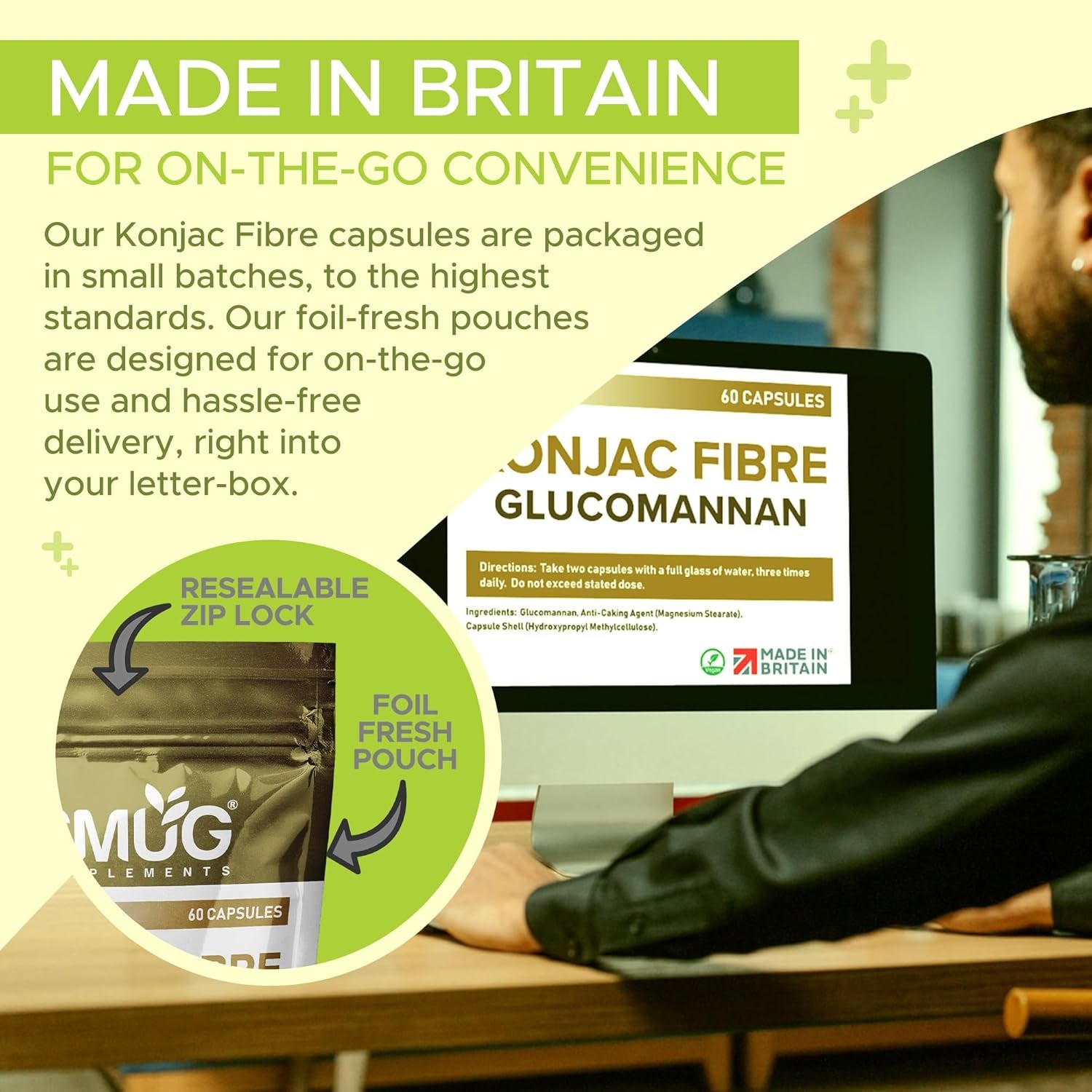 Glucomannan Konjac Root Capsules - British Made - Max Strength 3000Mg per Serving - Six-A-Day Vegan Capsules - Robust Fibre Support -
