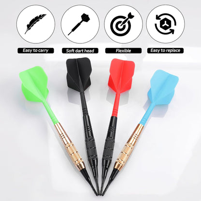 Darts Plastic Tip,Soft Tip Darts Set,12 Pcs 18 Gram with 50 Extra Dart Tips for Electronic Dartboard