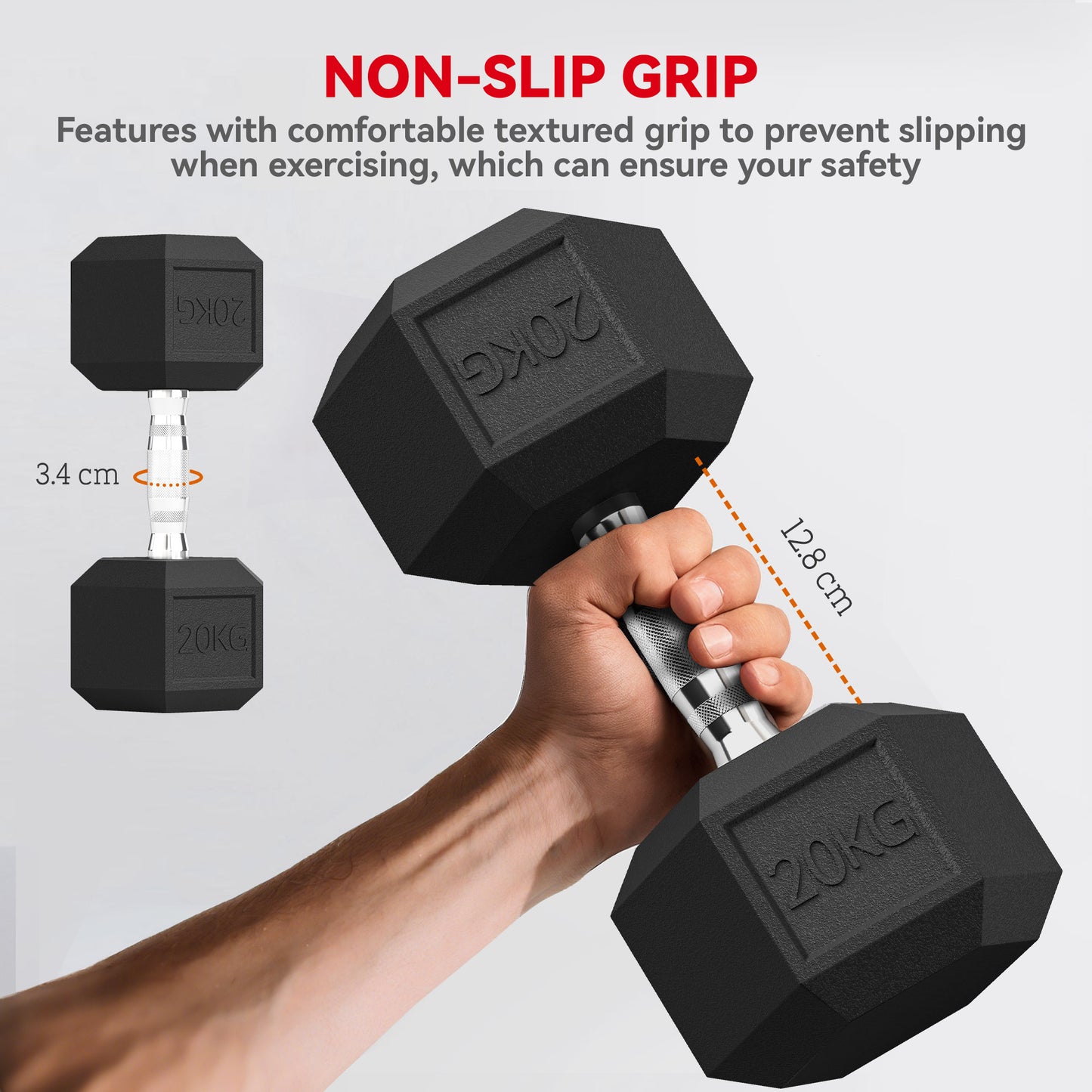 Single Rubber Hex Dumbbell Encased Ergo Weights Home Exercise Gym Fitness