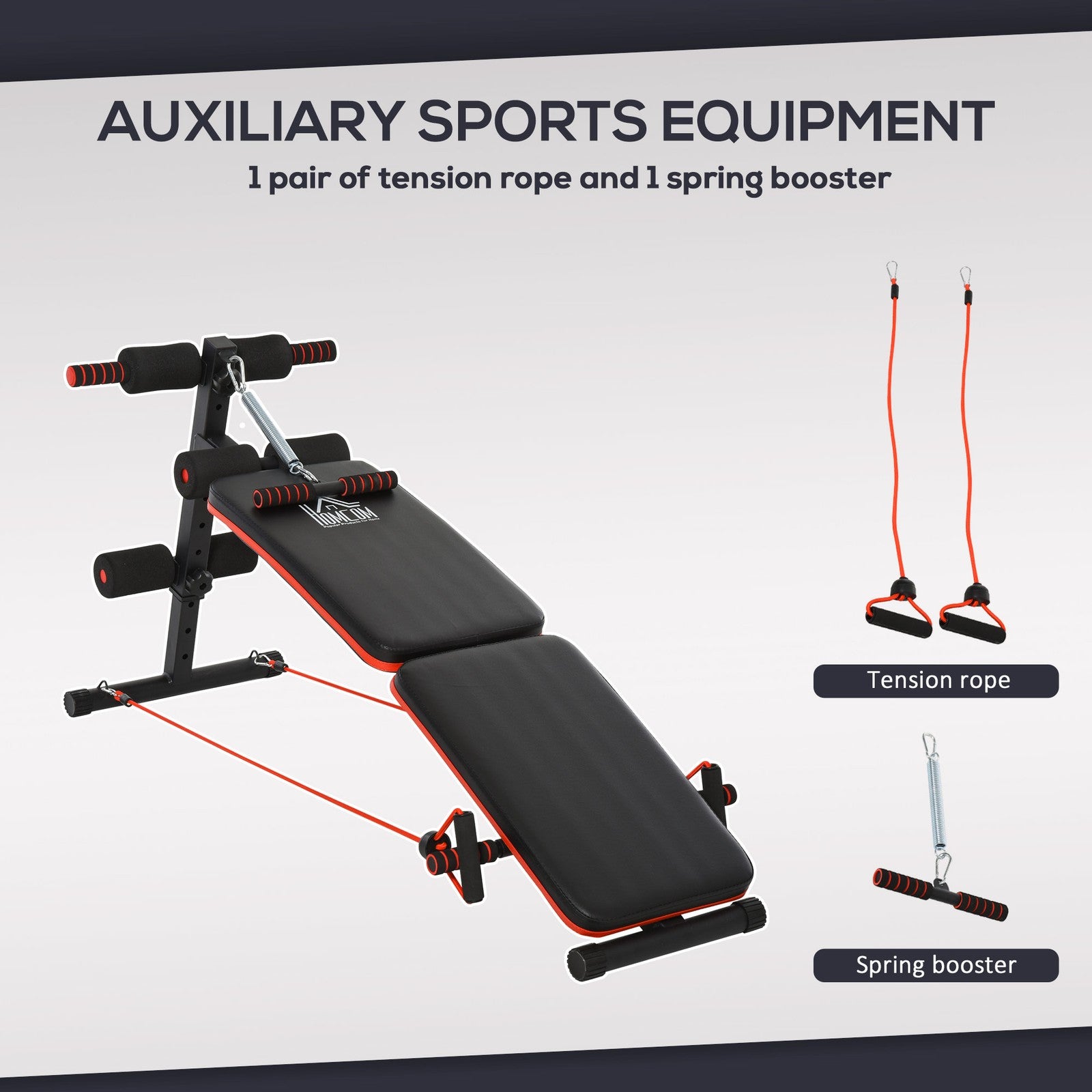 Foldable Sit up Bench Core Workout Fitness Home Gym Trainer W/ Arm Pulling Rope