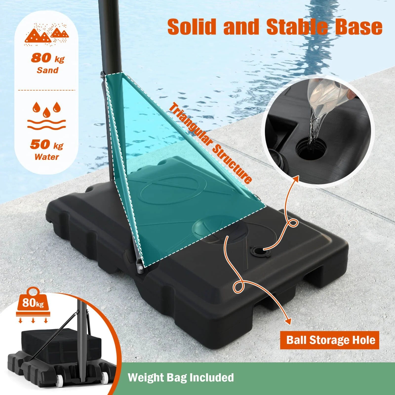 225-305Cm Portable Basketball Hoop Adjustable Basketball Goal System