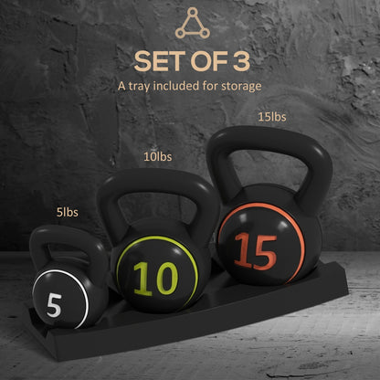SPORTNOW Set of Three Kettlebell Weights with Storage Tray, 2.2Kg, 4.5Kg, 6.8Kg
