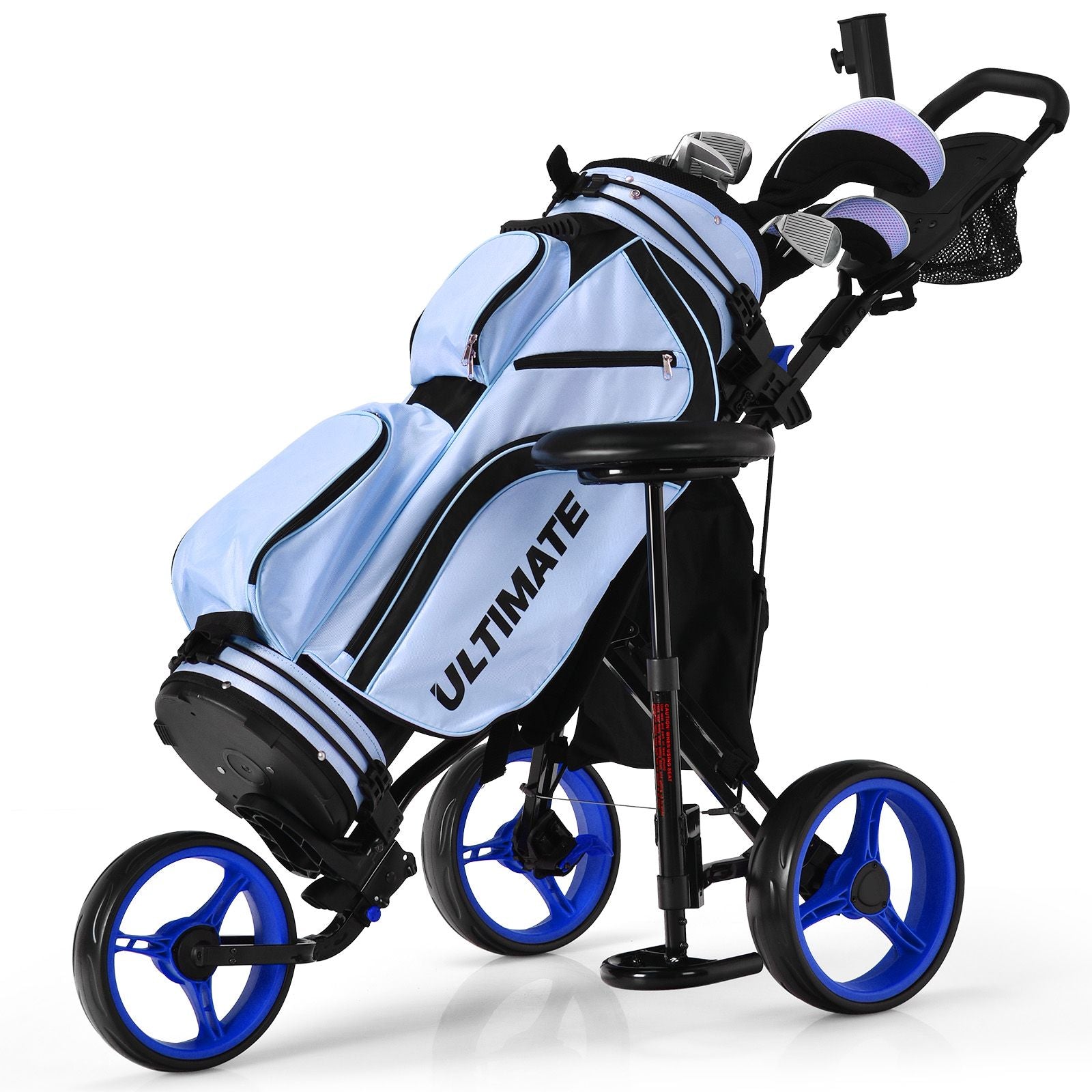 Golf Push Pull Cart with Storage Bag and Foot Brake