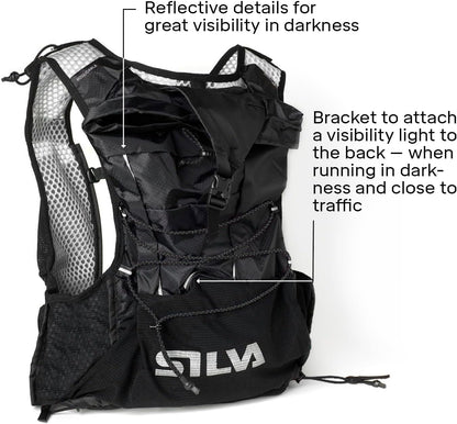Black Running Vest with Water Bottles - Strive Light 5 or 10 Litres Pack Volume - Lightweight Running Backpack for Men and Women - Two 240 Ml Soft Flasks Included - Trail Running Vest