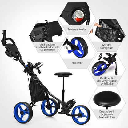 Golf Push Pull Cart with Storage Bag and Foot Brake