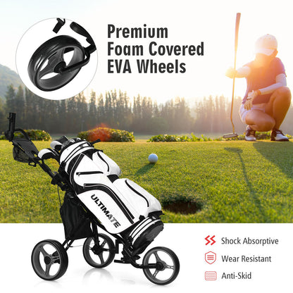 Golf Push Pull Cart with Storage Bag and Foot Brake