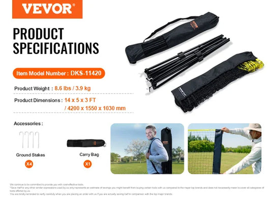 10/14/17FT Badminton Net Height Adjustable Volleyball Net Wide Foldable Pickleball Net Portable Easy Setup Tennis Net Set