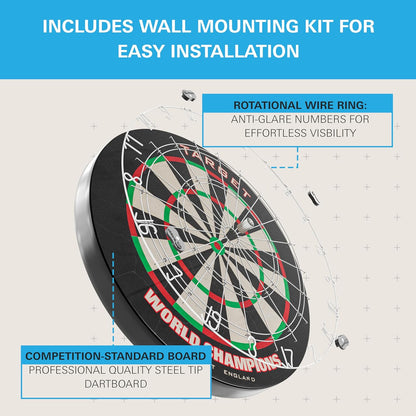 Darts World Championship Dartboard Bundles | World Championship Dartboard | Dart Board and Arc Light System | Dart Bard and Full Length Darts Oche Mat | 3 Bundle Options