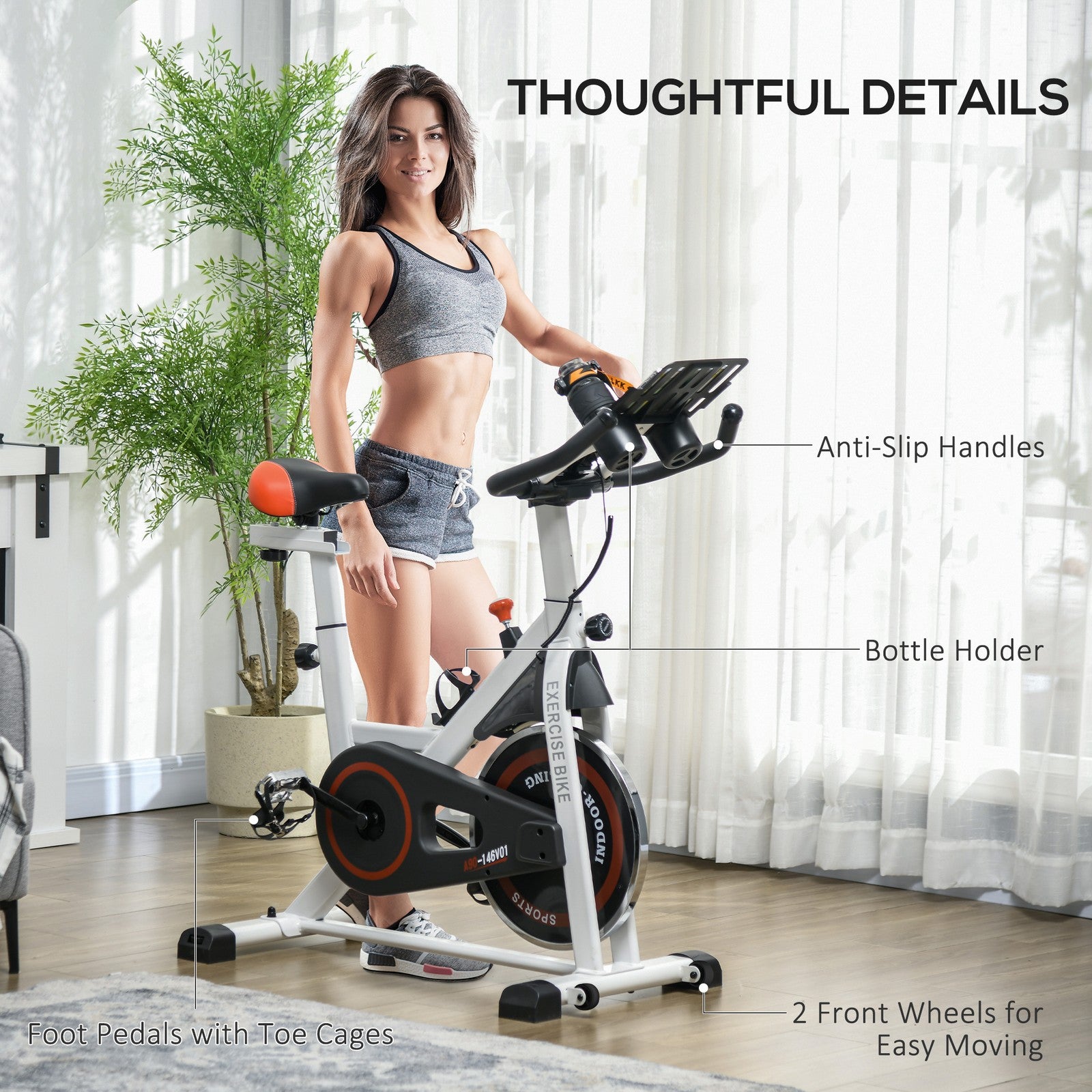 HOMCOM 8Kg Flywheel Exercise Bike Adjustable Height Resistance 2 Wheel White