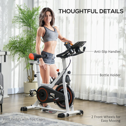 HOMCOM 8Kg Flywheel Exercise Bike Adjustable Height Resistance 2 Wheel White