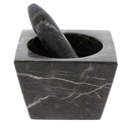 Pestle and Mortar Set Square Spice & Herb Crusher Grinder Black Durable Stone