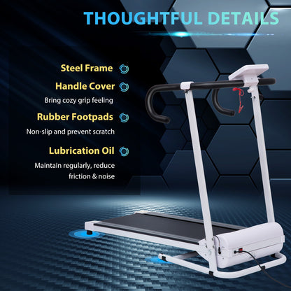1-10Km/H Folding 1.25HP Treadmill Home Running Fitness Machine W/ Safety Stopper