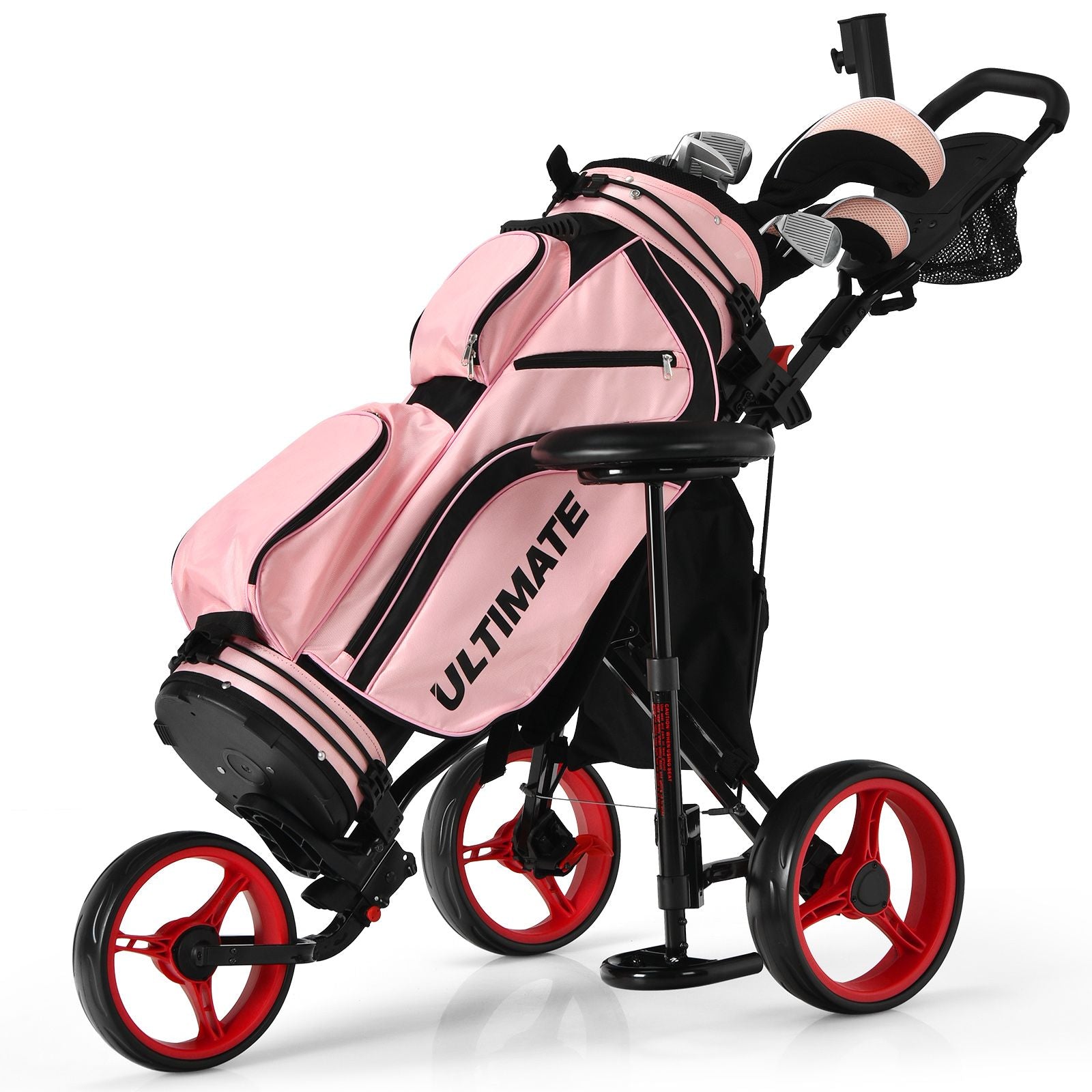 Golf Push Pull Cart with Storage Bag and Foot Brake