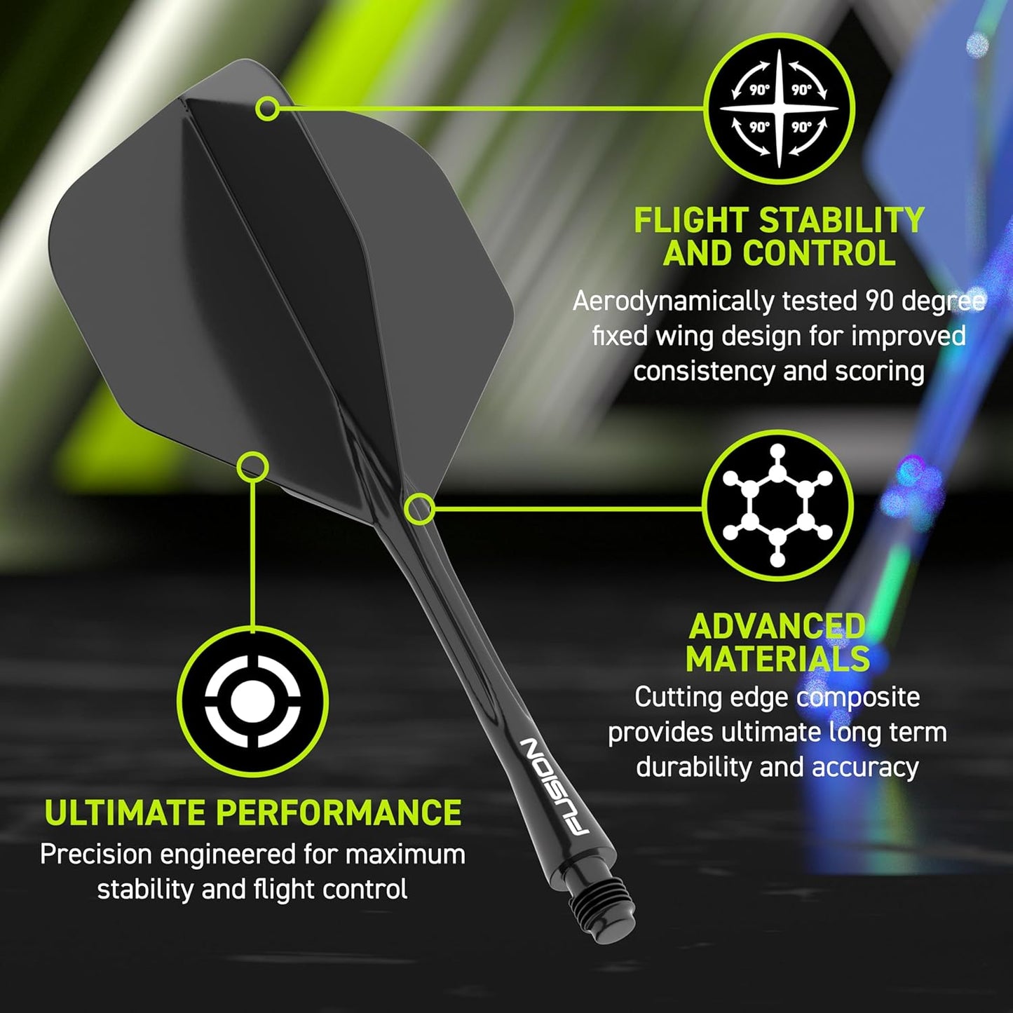 Darts Fusion Integrated Flight & Shaft System - No.2 Shape and Design - Available in Short, Intermediate & Medium - Available in Variety of Colours