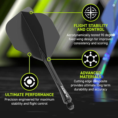 Darts Fusion Integrated Flight & Shaft System - No.2 Shape and Design - Available in Short, Intermediate & Medium - Available in Variety of Colours