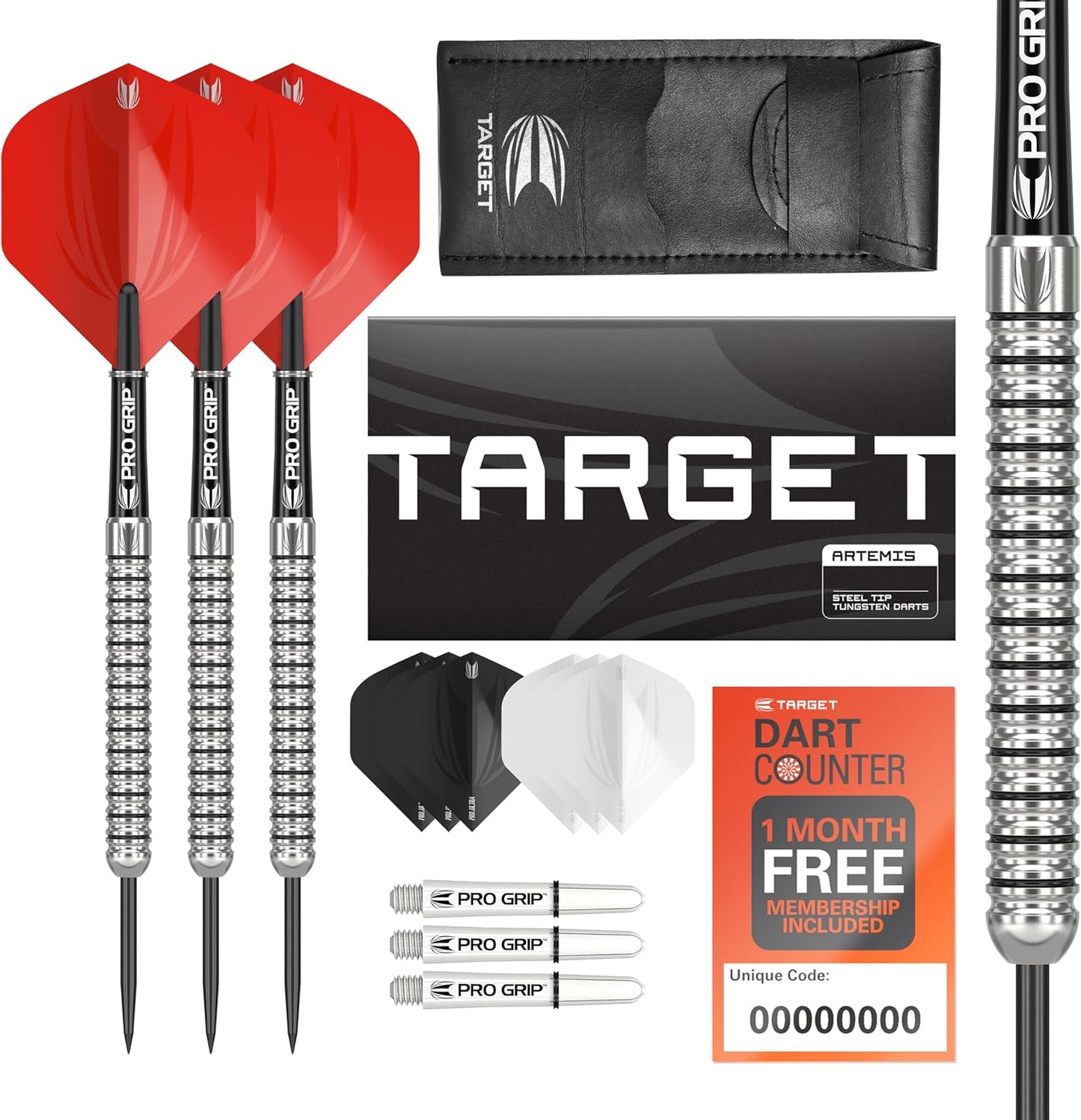 Darts Artemis 21G/22G/23G/24G/25G/26G 80% Tungsten Steel Tip Darts Set | 6 Pro Grip Shafts | 9 Pro Ultra Flights | Dart Wallet Bundle