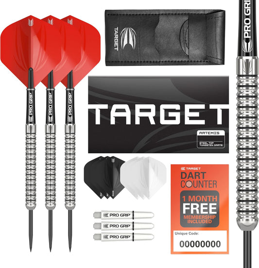 Darts Artemis 21G/22G/23G/24G/25G/26G 80% Tungsten Steel Tip Darts Set | 6 Pro Grip Shafts | 9 Pro Ultra Flights | Dart Wallet Bundle