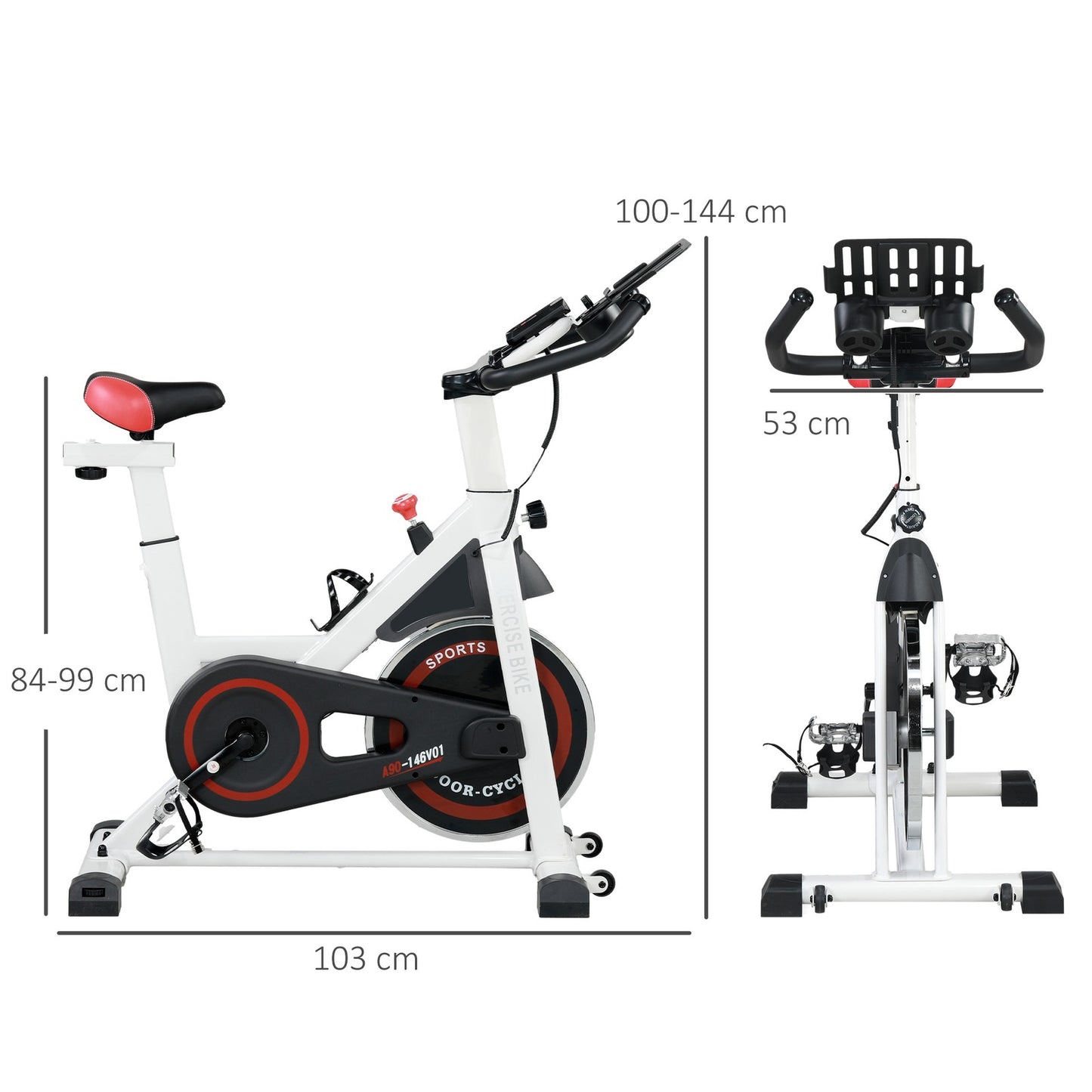 HOMCOM 8Kg Flywheel Exercise Bike Adjustable Height Resistance 2 Wheel White
